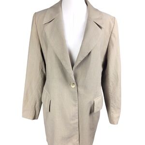 Vintage Greta Garbo Women's Wool Blazer 14 Tan Beige Striped Padded Shoulders